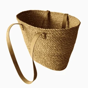OVAL SHOPPING BAG WITH LEATHER HANDLE