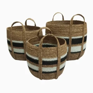U-SHAP BASKET WITH LONG HANDLE BLACK & WHITE STRIPE