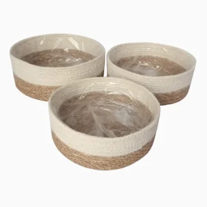 SEAGRASS & JUTE ROUND BASKET WITH PLASTIC LINING