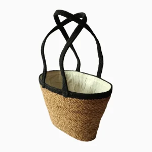 SEAGRASS & JUTE OVAL SHOPPING BAG WITH HANDLE & CLOTH LINING