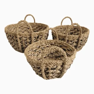WEAVING DESIGN ROUDN BASKET WITH LONG HANDLE
