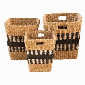 SEAGRASS & JUTE SQUARE CONICAL LOG BASKET WITH CUTOUT HANDLE
