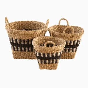 SEAGRASS & JUTE CONICAL SQUARE & ROUND BUCKET WITH HANDLE