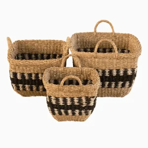 SEAGRASS & JUTE U-SHAPE SQUARE BUCKET WITH HANDLE
