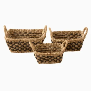 SEAGRASS & JUTE RECTANGULAR CONICAL BASKET WITH HANDLE