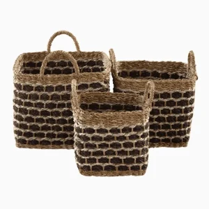 SEAGRASS & JUTE SQUARE LOG BASKET WITH HANDLE