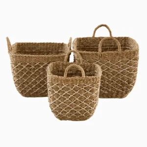SEAGRASS & JUTE U-SHAPE SQUARE BUCKET WITH HANDLE