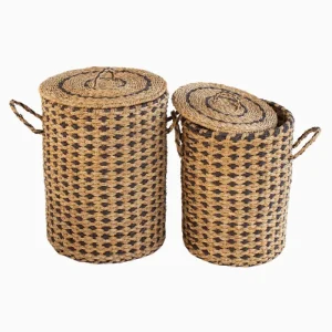 WEAVING DESIGN ROUND LAUNDRY BASKET WITH HANDLE