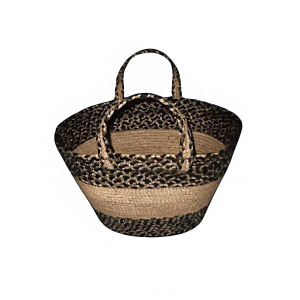 JUTE OVAL BAG BLACK & NATURAL MIXED WITH HANDLE